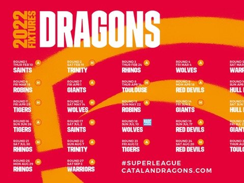 Los calendièrs per 2022 dels Dragons Catalans e del Tolosa Olimpic